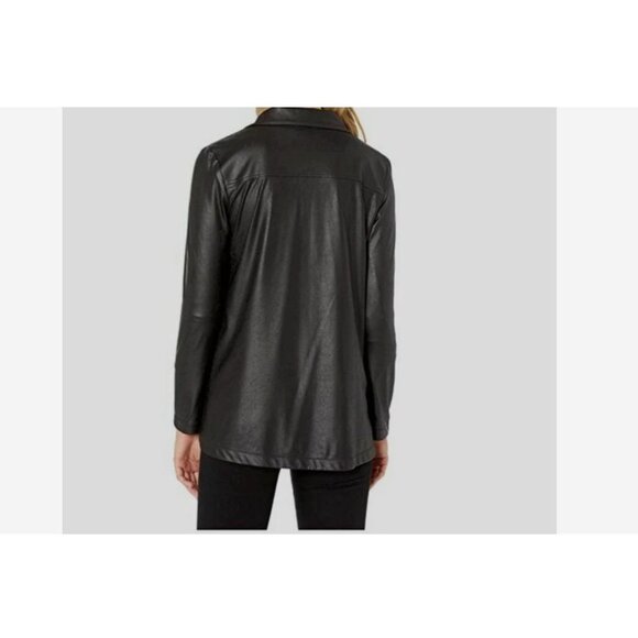 Elliott Lauren Womens Jacket Size XL Black Zip Front Stretch Light Faux Leather - Picture 9 of 14